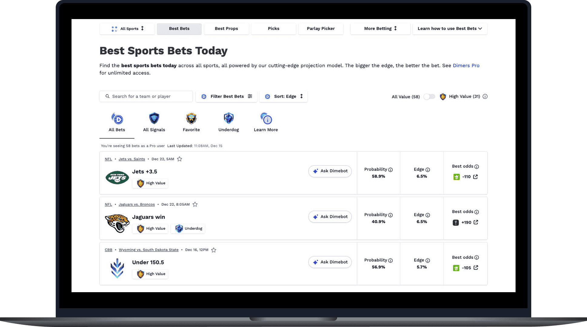 Screenshot of Dimers app displayed on desktop computer