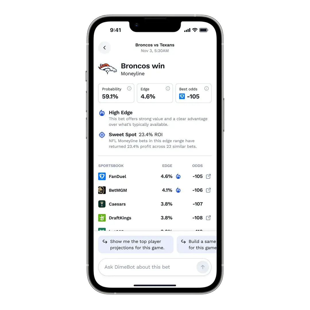 Screenshot of bet preview feature